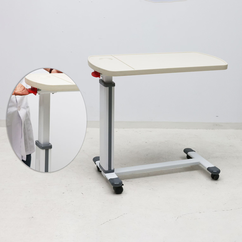 MN-OVT005 Hospital Furniture Low Adjustable Bedside Dining Gas-Spring Laptop Overbed Table for Patient